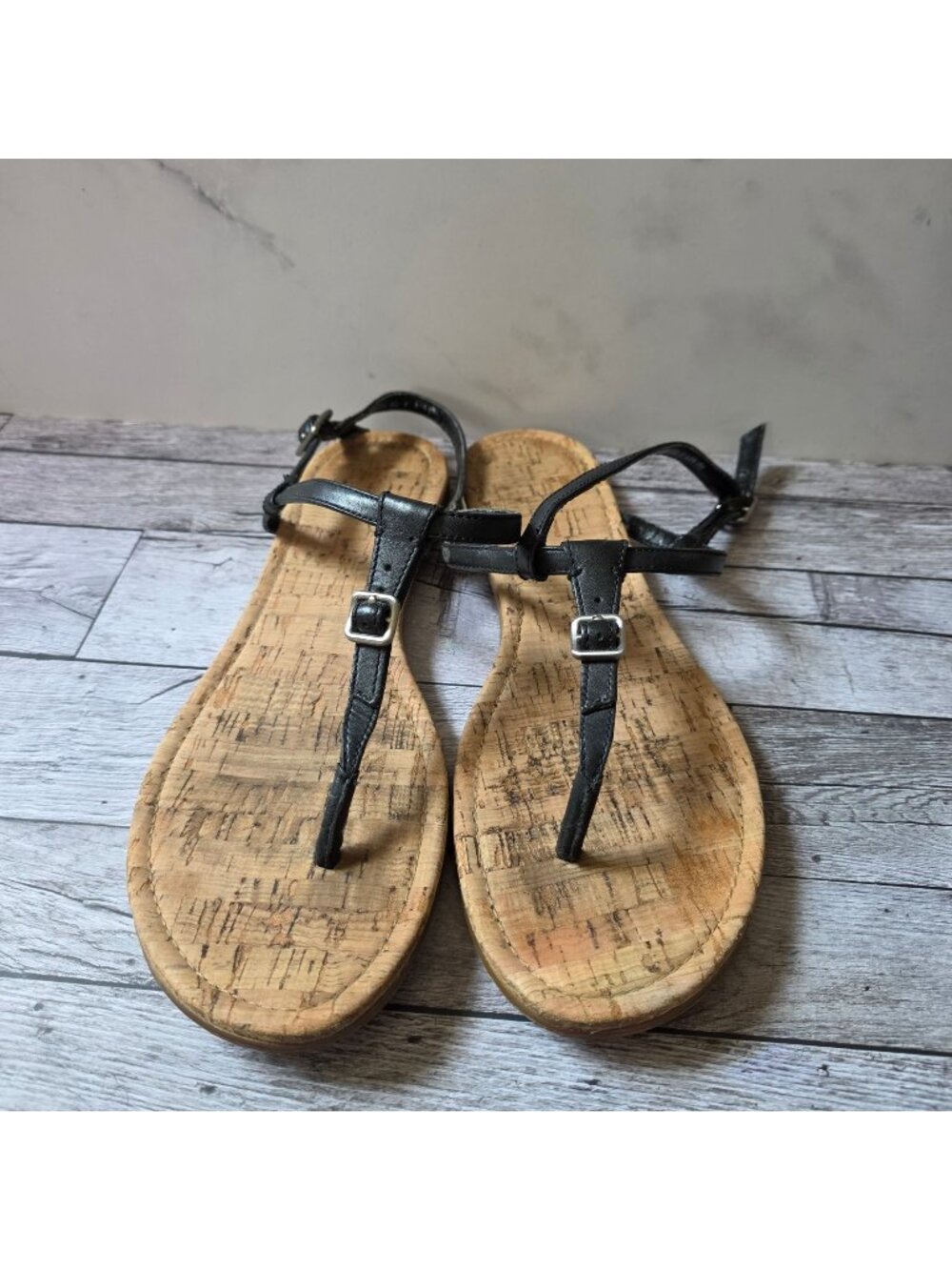 Cole Haan Black Leather Cork Sole Womens Sandals Size 7.5